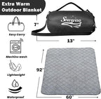 Waterproof Outdoor Blanket 92”X 60” Packable, Stadium Blankets for Camping with Sherpa Fleece Lining, Large Windproof Emergency Throw Mat for Garss Picnic Hiking Road Trip, Machine Washable, Black