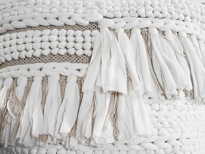 GRUHUM Throw Pillow Covers 18x18-Set of 2 Boho Decorative Handwoven Fancy Tufted Cushion Case for Living Room Bedroom Sofa Couch Farmhouse Car Home Decor Cotton Comfy Square Modern 18x18 inch, White