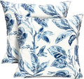 Decorative Throw Pillow Covers Set of 2 Blue Leaves Pillow Covers 20x20 inch Super Soft Short Plush Square Floral Throw Pillows,Farmhouse Outdoor Pillow Covers for Couch Bed Living Room