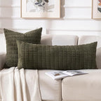 Fancy Homi Olive Green Long Body Lumbar Decorative Throw Pillow Covers 14x36 Inch for Bed Couch Bedroom, Soft Corduroy Rectangle Solid Pillow Case 35x91 cm, Rustic Farmhouse Boho Room Decor