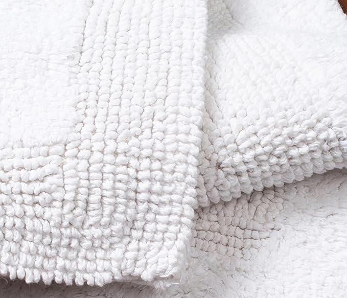 Savi Home Bath Mat Rug 17"x24" White, 100% Pure Cotton, Super Soft Bath Rugs, Plush & Absorbent, Hand Tufted Heavy Weight Construction, Full Reversible Step Out Rugs