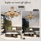 Luxury Copper Crystal Chandelier, 32" Vintage K9 Crystal Pendant Light with 10 Lights, Antique Brass Ceiling Light Fixture with Scrolled Arms for Dining Room Living Room Foyer Villa Hotel