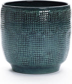 LuxenHome 12" Dia Large Ceramic Pots for Plants, Modern Green Glazed Planters for Outdoor Plants, Round Indoor Flower Pots with Drainage Hole and Rubber Plug for Home Garden Patio
