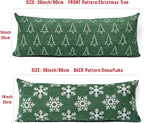 Reversible Christmas Pillow Covers 14x36, Chenille Double-Sided Snowflake & Tree, Cozy Farmhouse Holiday Throw Pillowcases with Hidden Zipper for Sofa, Couch and Bed(Green,36x14)
