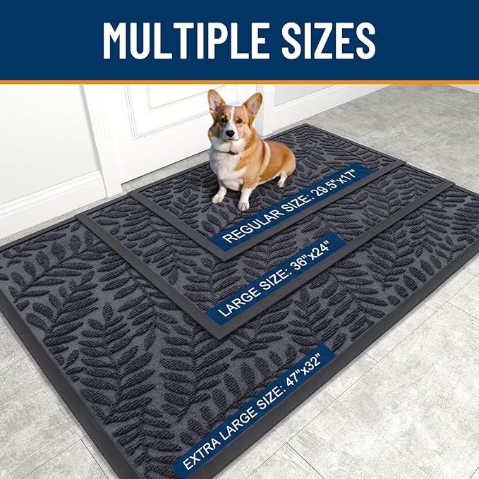 OLANLY Door Mat Indoor Outdoor Entrance, 47x32, Waterproof All-Weather All-Season Doormat, Sturdy Natural Rubber, Stain and Fade Resistant, Low Profile, Easy Clean Patio Entryway Mat, Grey