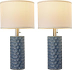 Table Lamps for Living Room Set of 2, Ceramic Table Lamps for Bedroom, 20" Modern Lamps for Night Stands, Dark Blue