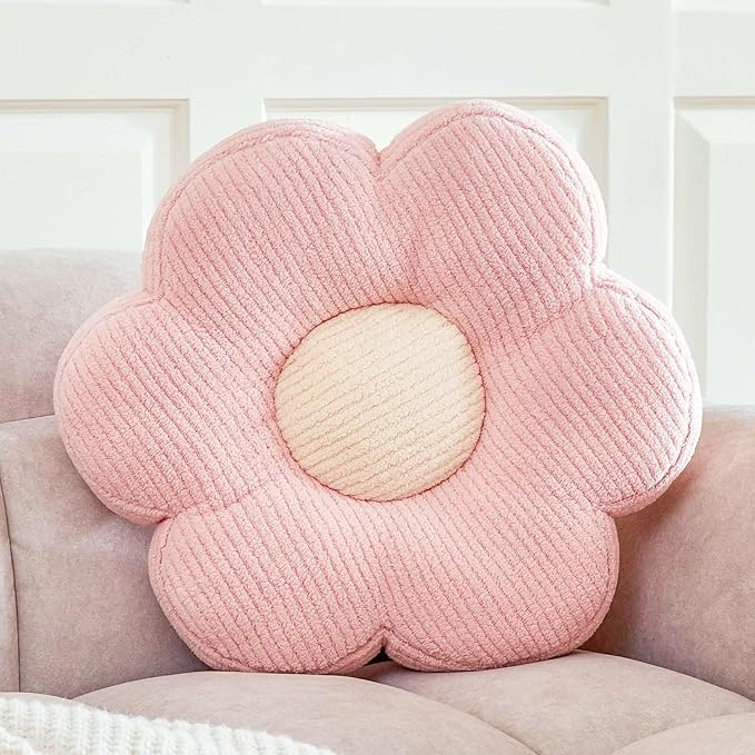 Flower Pillow, Cute Daisy Decorative Pillow for Bed, Soft Home Decor Floor Seating Cushion (Pink, 19.6 Inches)