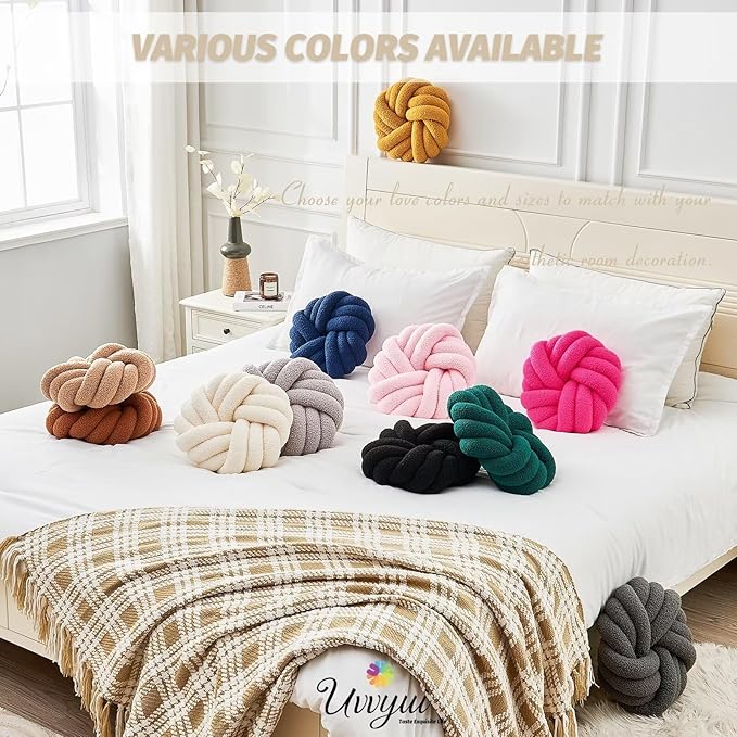 Uvvyui Knot Pillows, 14 Inch Decorative Throw Pillows Round Pillows Cushion, Soft Handmade Knotted Ball Pillow Plush Cushion Home Decor for Bed Couch Living Room (Beige, 14 Inch)