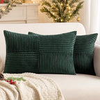 MIULEE Christmas Army Green Corduroy Pillow Covers Pack of 2 Boho Decorative Spliced Throw Pillow Covers Soft Solid Couch Pillowcases Cross Patchwork Cushion Covers for Living Room Bed Sofa 12x20 inch