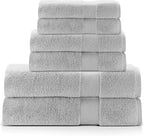 Premium Staple Cotton Bathroom Towel Set - Gray 600 GSM 6-Piece Luxury Bath Towel Set 1 Stripe - 2 Bath Towels, 2 Hand Towels & 2 Washclothes Set - High Absorbent & Quick Dry for Gym, Spa, Hotel