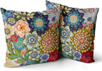 Snycler Boho Floral Throw Pillow Covers Set of 2 Colorful Boho Flower Decorative Cushions Pillowcase for Bedroom Sofa Home Decor, 16x16 Inch, Velvet, Short Plush