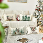 AVOIN colorlife Merry Christmas Trees Reindeer Snowflake Throw Pillow Covers, 12 x 20 Inch Xmas Red Berries Hello Winter Holiday Cushion Case Decoration for Sofa Couch Set of 4