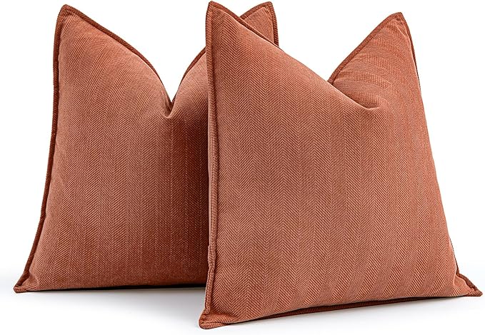 MIULEE Fall Pack of 2 Burnt Orange Decorative Pillow Covers 24x24 Inch Chenille Luxurious Couch Throw Pillows Boho Cushion Covers Euro Shams with Elegant Design for Sofa Bed Living Room Home Decor
