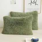 XeGe Faux Fur Fluffy Pillow Cases, Plush Shaggy Soft Furry Pillow Shams, Crystal Velvet Fuzzy Pillow Covers, Decorative Pillowcases for Bed Couch Sofa Zipper Closure, Set of 2 (King, Sage Green)