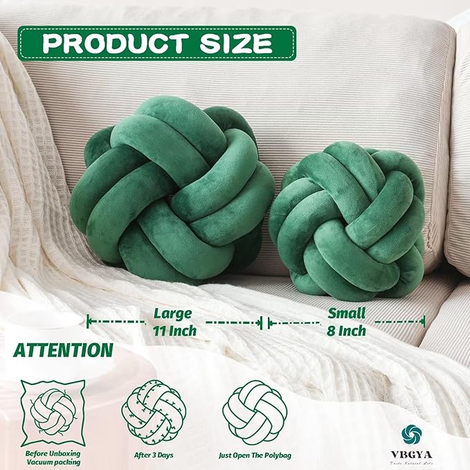 Knot Pillow Ball, Soft Home Decorative Throw Pillows Cushion, Round Changeability Knotted Pillows, Modern Home Handmade Cushions for Bedroom, Sofa, Couch (8 Inch, Dark Green)