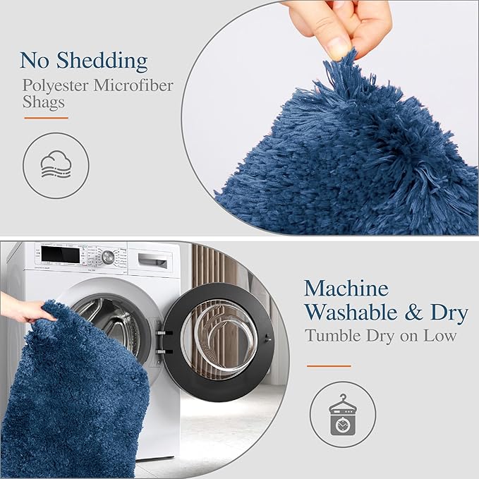 Walensee Large Bathroom Rug (24 x 48, Navy) Extra Soft and Absorbent Shaggy Bath Mat Machine Washable Microfiber Non Slip Luxury Floor Mat
