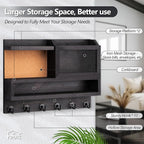 Key Holder for Wall with Mail Organizer,Farmhouse Mail and Key Holder for Wall,Key Hanger with ‌Metal 11 Hooks,Corkboard,and Shelf,Decorative Natural Pine Wood Entryway Organizer,14.6*11.1*3.3”,Black