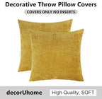 decorUhome Chenille Mineral Yellow Throw Pillow Covers 18x18 Inch Set of 2, Decorative Soft Couch Pillow Covers Solid Dyed Accent Velvet Farmhouse Neutral Square Pillow Cases for Sofa Bed Living Room