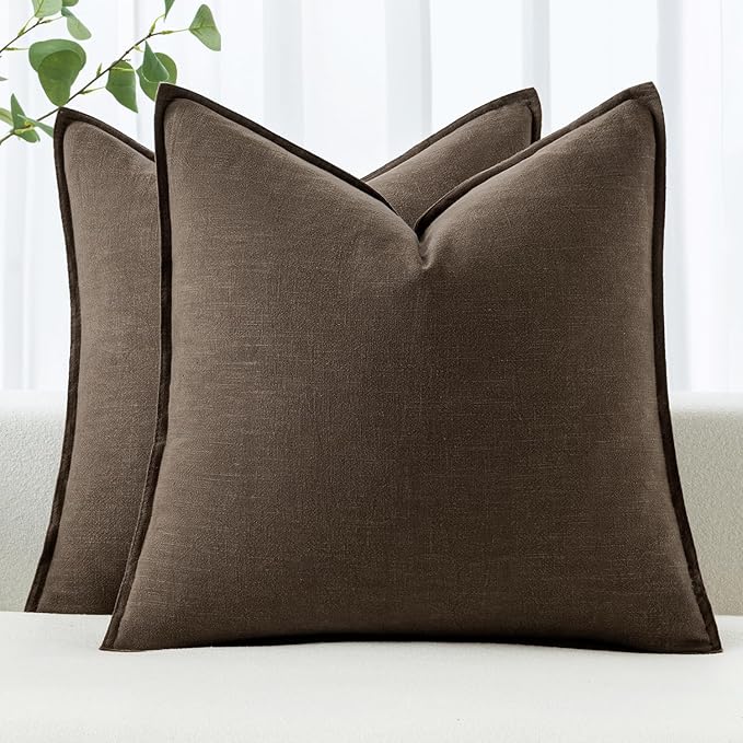 MIULEE Decorative Linen Euro Sham Pillow Covers 24x24 Dark Coffee Boho Farmhouse Neutral Winter Couch Throw Pillows for Bed Pack of 2 Accent Modern Pillowcase Sofa Livingroom Home Decor