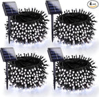 4 Pack 180FT Solar Christmas Lights Outdoor Waterproof, Super Bright 320 LED Solar String Lights with 8 Lighting Modes, Green Wire Twinkle Tree Light for Outside Xmas Party Decorations (Cool White)