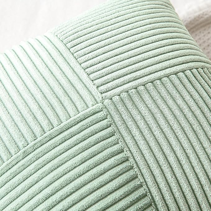 MIULEE Mint Corduroy Pillow Covers Pack of 2 Boho Decorative Spliced Throw Pillow Covers Soft Solid Couch Pillowcases Cross Patchwork Textured Cushion Covers for Spring Living Room Bed Sofa 18x18 inch