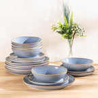 AmorArc Ceramic Dinnerware Sets,Handmade Reactive Glaze Stoneware Plates and Bowls Set,Highly Chip and Crack Resistant | Dishwasher & Microwave Safe Dishes Set,Service for 8 (24pc)-Reactive Blue