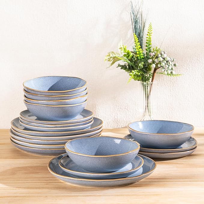 AmorArc Ceramic Dinnerware Sets,Handmade Reactive Glaze Stoneware Plates and Bowls Set,Highly Scratch Resistant Dishes | Dishwasher & Microwave Safe Dishes Set, Service for 6 (18pc)