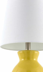 BoutiqueRugs Liliac Boho Ceramic Bedside Table Lamp for Bedroom Nightstand - End Side Lighting for Living Room - Shade Cotton - Mustard, White - 15" H