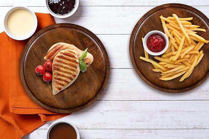 CLEENTABLE 2 Pack Wooden Charger Plates - 12" Rustic Wood Serving Platter - Round Dinner Plates, Decorative Tableware, Farmhouse Table Decor, Rustic Kitchen Plates, Wedding, Party, Events (Walnut)