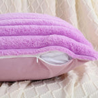 FUTEI Purple Striped Decorative Throw Pillow Covers 24x24 Inch Set of 2,Square Winter Decorations Couch Euro Pillow Case,Soft Cozy Faux Rabbit Fur & Velvet Back,Modern Home Decor for Bed
