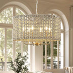 20" Rattan Hand-Woven Boho Chandelier for Dining Room, 6-Light Rattan Drum Wicker Farmhouse Large Vintage Chandelier Pendant Light Fixture for Kitchen Island Entryway(Gold)