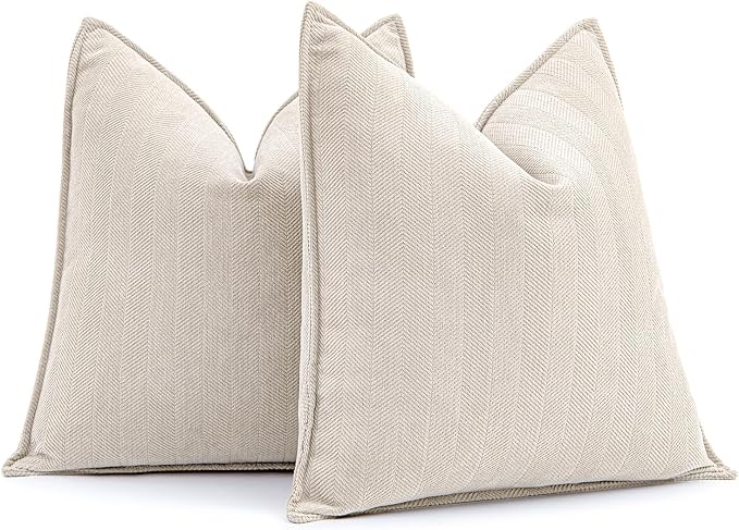 MIULEE Pack of 2 Christmas Cream Beige Decorative Pillow Covers 18x18 Inch Soft Chenille Luxurious Couch Throw Pillows Farmhouse Cushion Covers with Elegant Design for Sofa Bedroom Living Room Decor
