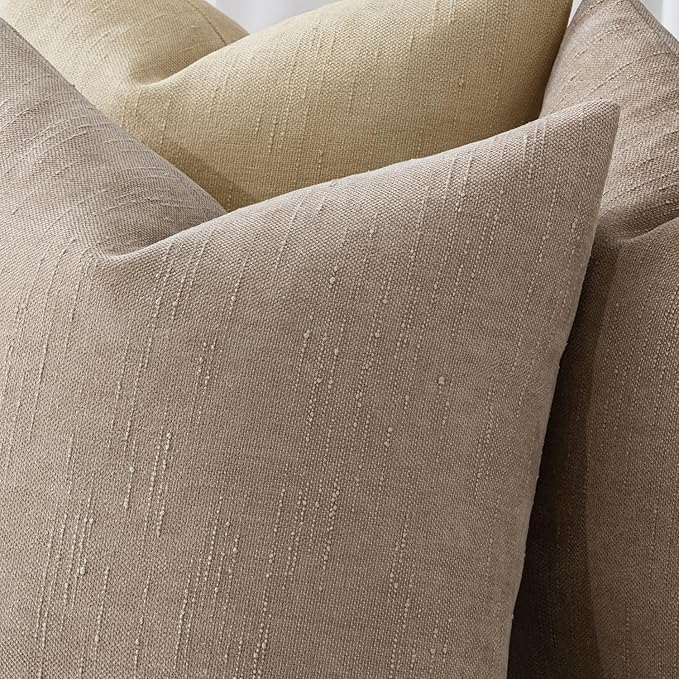 MIULEE Pack of 2 Decorative Throw Pillow Covers Soft Chenille Throw Pillows Solid Textured Cushion Covers for Couch Sofa Bedroom Living Room 18x18 Inch, Light Taupe