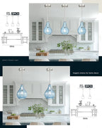 TENGXIN 8 Inch Hanging Light for Kitchen Island,Kitchen Pendant Lighting Over Island,Brushed Nickel Finished Blue Glass Pendant Light,Farmhouse Pendant Light for Dining Room,TXPLBN13-L