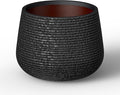 Kante 12.5" Dia Round Fluted Planter with Surface Indentations, Large Flower Pot with Drainage Hole for Indoor & Outdoor Plants, Black Finish with Warm Brown Interior
