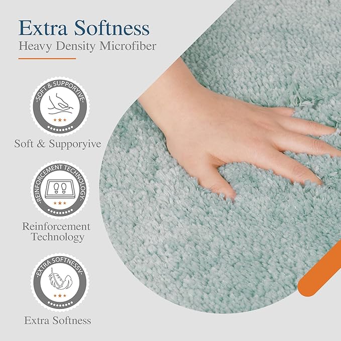 Walensee Contour Rug (20x24, Aqua) Non Slip Bath Mat, Soft Microfiber Shaggy Mat, Machine Washable, U Shape Toilet Rug