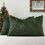 decorUhome Christmas Throw Pillow Covers 12x20 Inch Set of 2, Soft Plush Decorative Faux Fur Forest Elf Solid Couch Pillow Covers, Accent Farmhouse Neutral Lumbar Euro Pillow Cases for Sofa