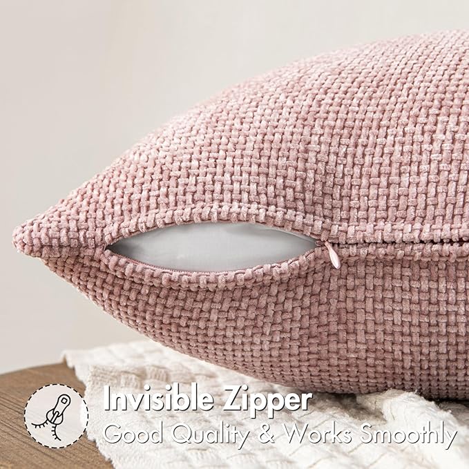 MIULEE Pack of 2 Couch Throw Pillow Covers 18x18 Inch Aesthetic Pink Modern Boho Accent Decorative Pillow Covers Soft Cute Chenille Farmhouse Cushion Covers for Home Decor Bed Sofa Living Room