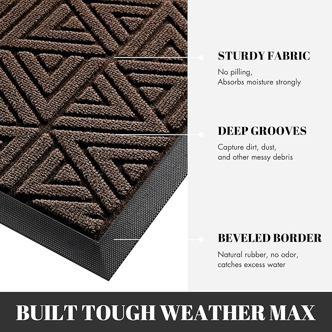 Yimobra Outdoor Mats for Front Door, Stops Mud & Dirt at Entrance, Fits Garage & Patio, All-Weather Waterproof Non Slip Outdoor Indoor Welcome Mat, 29.5x17 Brown