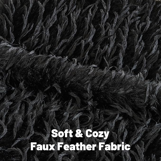 FUTEI Black Decorative Throw Pillow Covers 24x24 Inch Set of 2,Soft Fluffy Faux Feather Texture European Cushion Cases,Modern Home Luxury Decor for Couch Bed Living Room