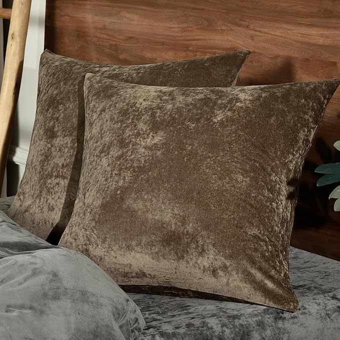 PHF Truly Velvet Throw Pillow Covers, 24"x24", No Insert, 2 Pack Color Gradient Cushion Covers, Ultra Soft Cozy Square Covers Shell for Luxurious Home Decorative, No Shedding, No Pilling, Khaki