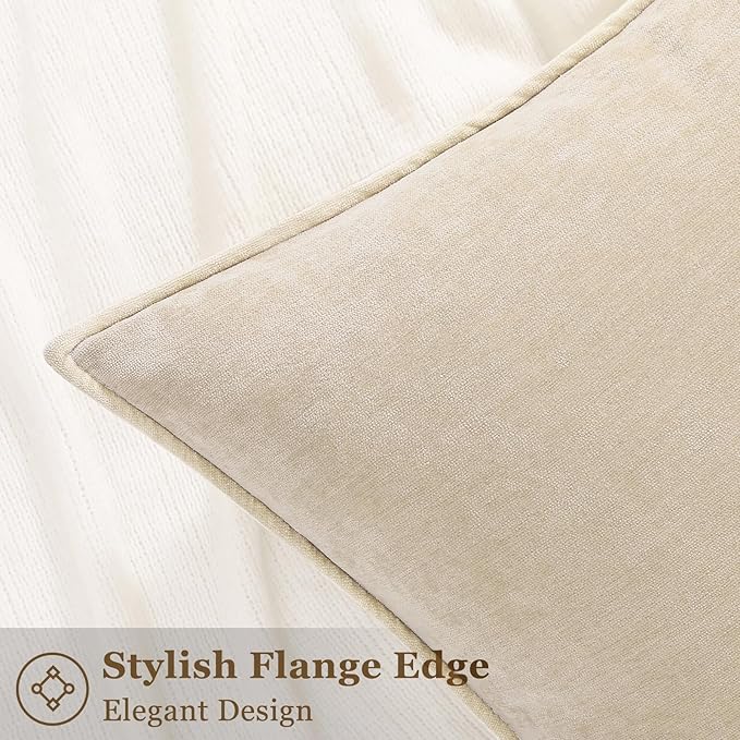 decorUhome Couch Throw Pillow Covers 26x26 Set of 2, Decorative Soft Euro Neutral Chenille Pillow Covers with Elegant Design for Sofa Bed Living Room Home Decor, Beige
