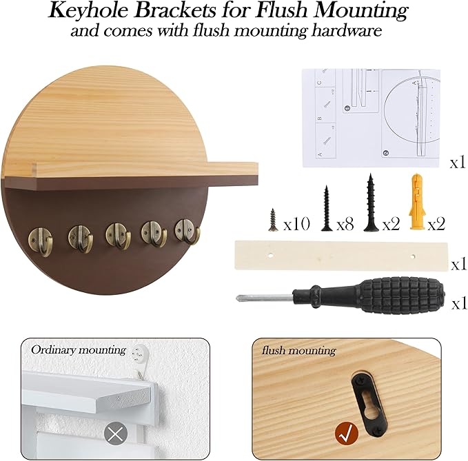 Key Holder for Wall with Shelf - Wood Mail Organizer and Rack with Shelf Hooks Wall Mounted for Entryway Decor Magazines Letter Storage Farmhouse Living Room Bedroom Doorway Brown