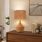 Rattan Lamp Boho Table Lamp - 23.62" Bedside Table Lamps for Bedroom Rustic Handmade Woven Lamp Nightstand Lamps with Pull Chain for End Table, Living Room, Farmhouse - E26 Socket (Tan-1PC)