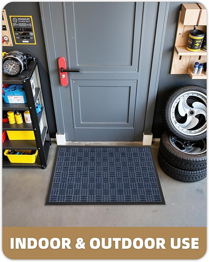 Color&Geometry Front Door Mat Outside Entrance, Heavy Duty Non Slip Low Profile Doormat for Entryway, Trap Dirt and Moisture Welcome Mats All-Weather, Easy Clean, Patio, Garage, 24"x36" Blue