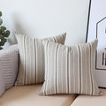 Gray Pillow Covers Farmhouse Linen Throw Pillow Covers Striped Outdoor Decorative Square Throw Pillows for Couch Sofa Bed 20 x 20 in Pack of 2 Gray and Cream