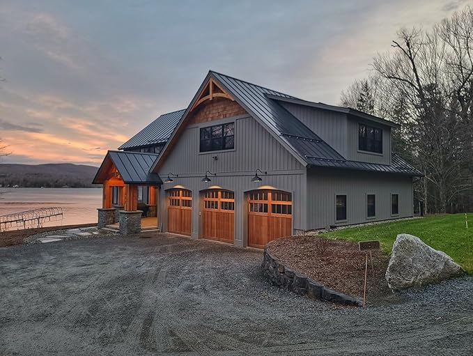 Steel Lighting Co. Redondo Barn Light | Outdoor Wall Mounted | 20 inch Dome | 23 inch Gooseneck | Large Farmhouse Warehouse Light Made in America | Red Exterior/White Interior