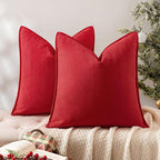 MIULEE Pack of 2 Christmas Red Decorative Pillow Covers 22x22 Inch Soft Chenille Luxurious Couch Throw Pillows Farmhouse Cushion Covers Euro Shams with Elegant Design for Sofa Bedroom Home Decor