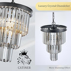 Black 3 Tiers Crystal Pendant Light, 3 Pack Mini Smoke Gray K9 Crystal Chandelier Modern Pendant Light Fixture for Kitchen Island Dining Room Hallway Bedroom Closet
