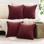 MIULEE Boho Farmhouse Throw Pillow Covers 16x16 Inch Set of 4 Mordern Nordic Cushion Covers Soft Corduroy Christmas Home Decor for Couch Bed Sofa Living Room Burgundy